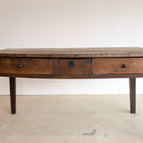 Antique Late 1700s to Mid 1800s Dark Wooden Walnut French Farm House Table with Drawers