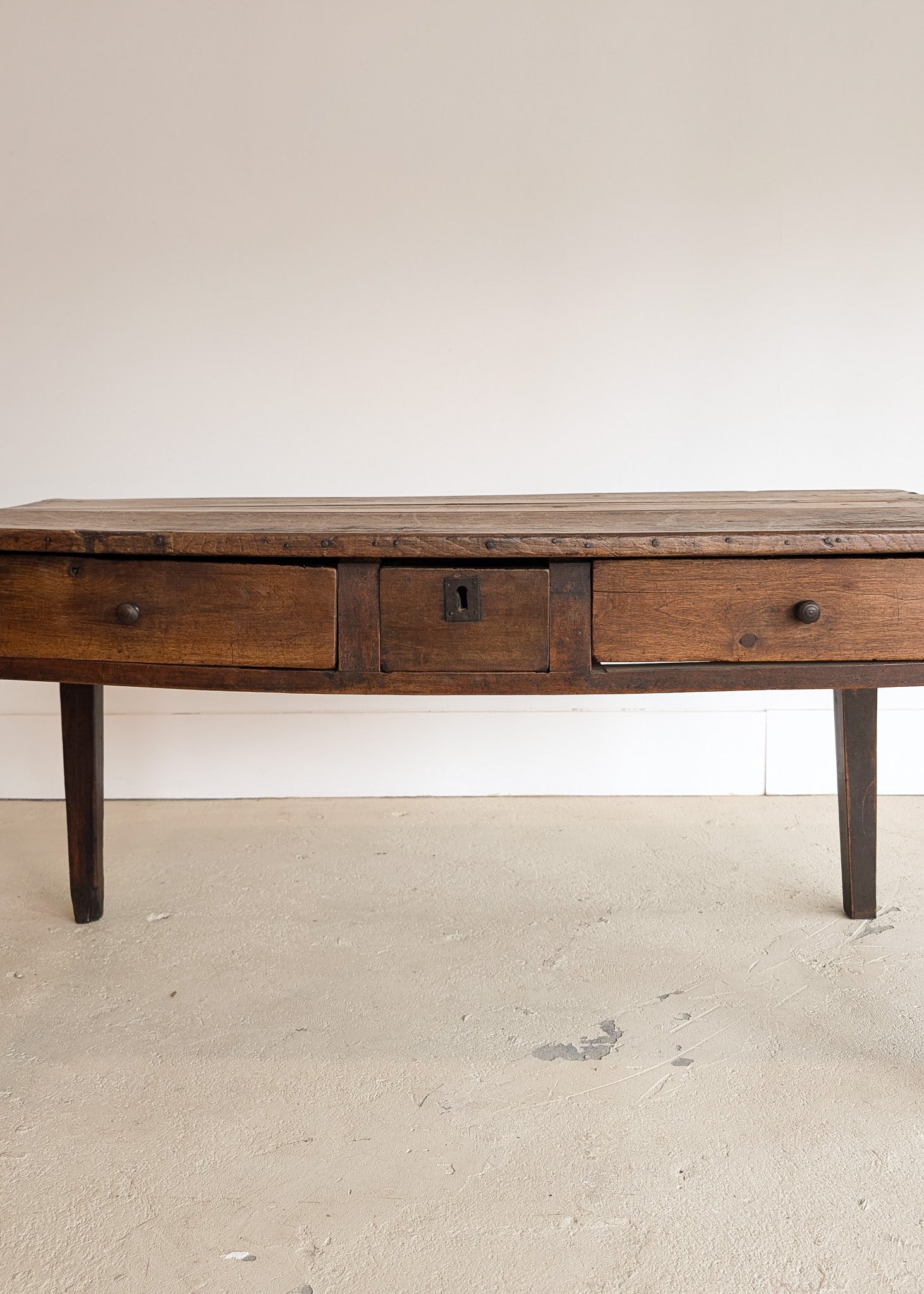 Antique Late 1700s to Mid 1800s Dark Wooden Walnut French Farm House Table with Drawers