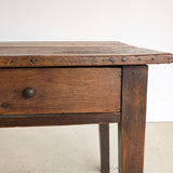 Antique Late 1700s to Mid 1800s Dark Wooden Walnut French Farm House Table with Drawers