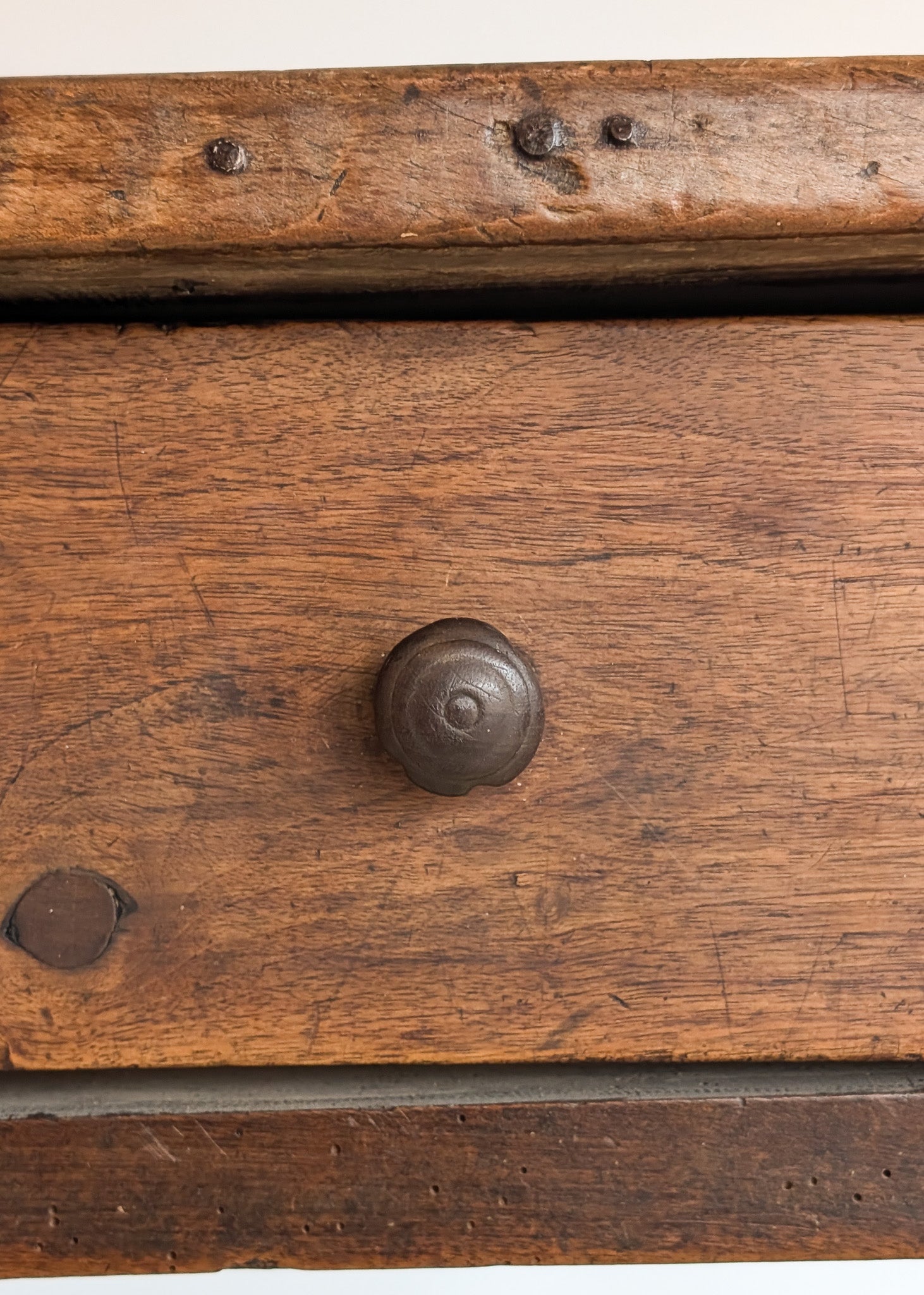 Antique Late 1700s to Mid 1800s Dark Wooden Walnut French Farm House Table with Drawers