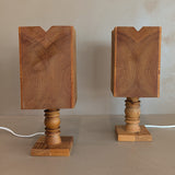 Pair of Petite Vintage Handcrafted Swedish Pine Lamps with Pine Lampshades