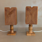 Pair of Petite Vintage Handcrafted Swedish Pine Lamps with Pine Lampshades