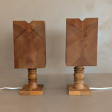 Pair of Petite Vintage Handcrafted Swedish Pine Lamps with Pine Lampshades