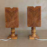 Pair of Petite Vintage Handcrafted Swedish Pine Lamps with Pine Lampshades