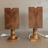 Pair of Petite Vintage Handcrafted Swedish Pine Lamps with Pine Lampshades