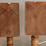 Pair of Petite Vintage Handcrafted Swedish Pine Lamps with Pine Lampshades