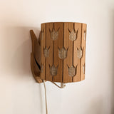 Vintage Swedish Pine and String Wall Sconce with Tulip Cutouts