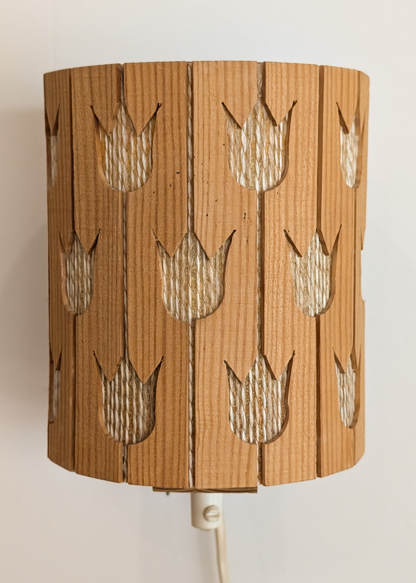 Vintage Swedish Pine and String Wall Sconce with Tulip Cutouts