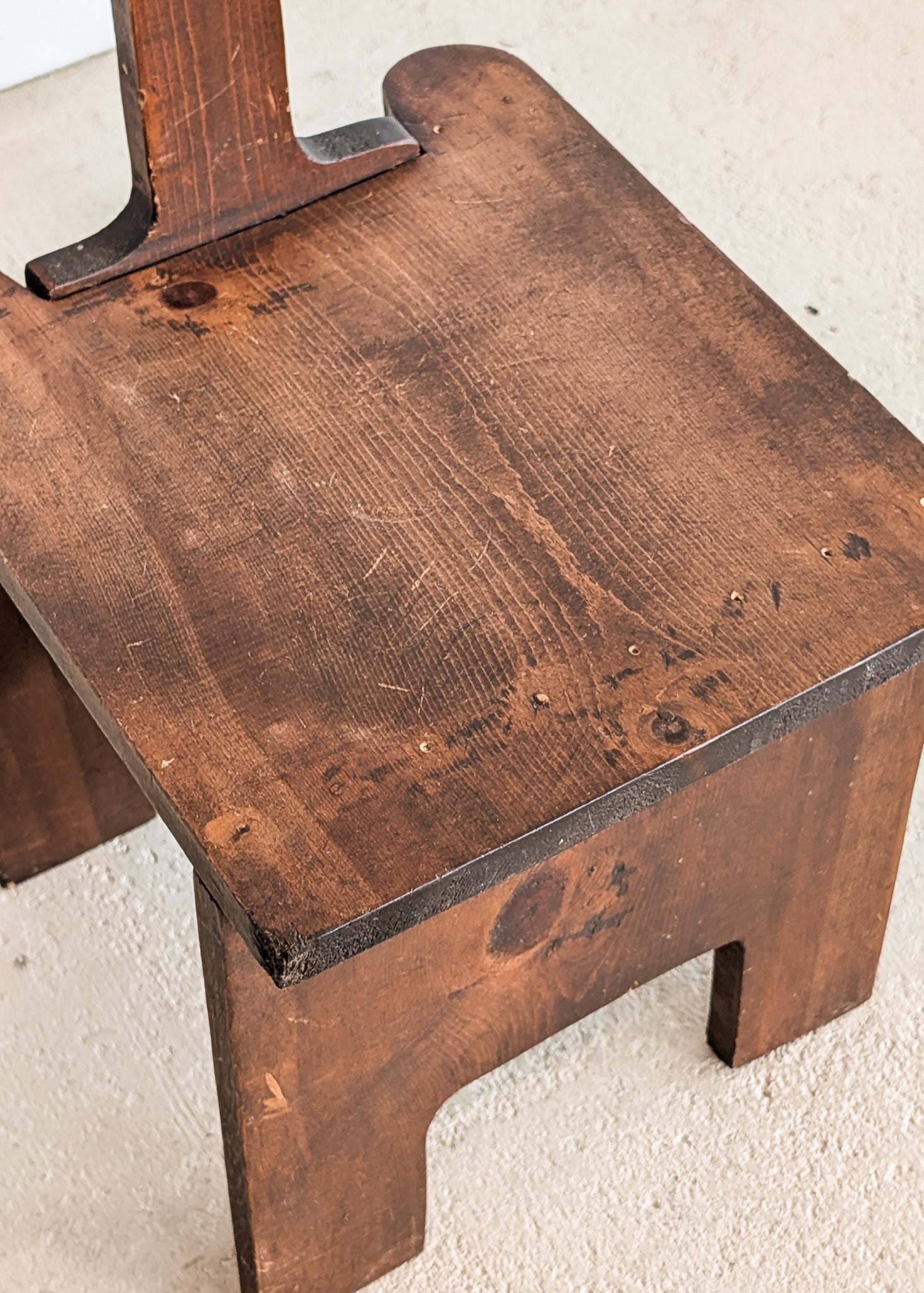 Vintage Handmade  Brutalist Pine Step Stool/Chair with Unique Back