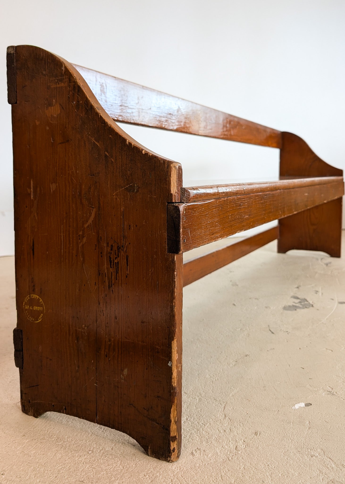 Long Vintage Primitive-Style Wooden School Bench