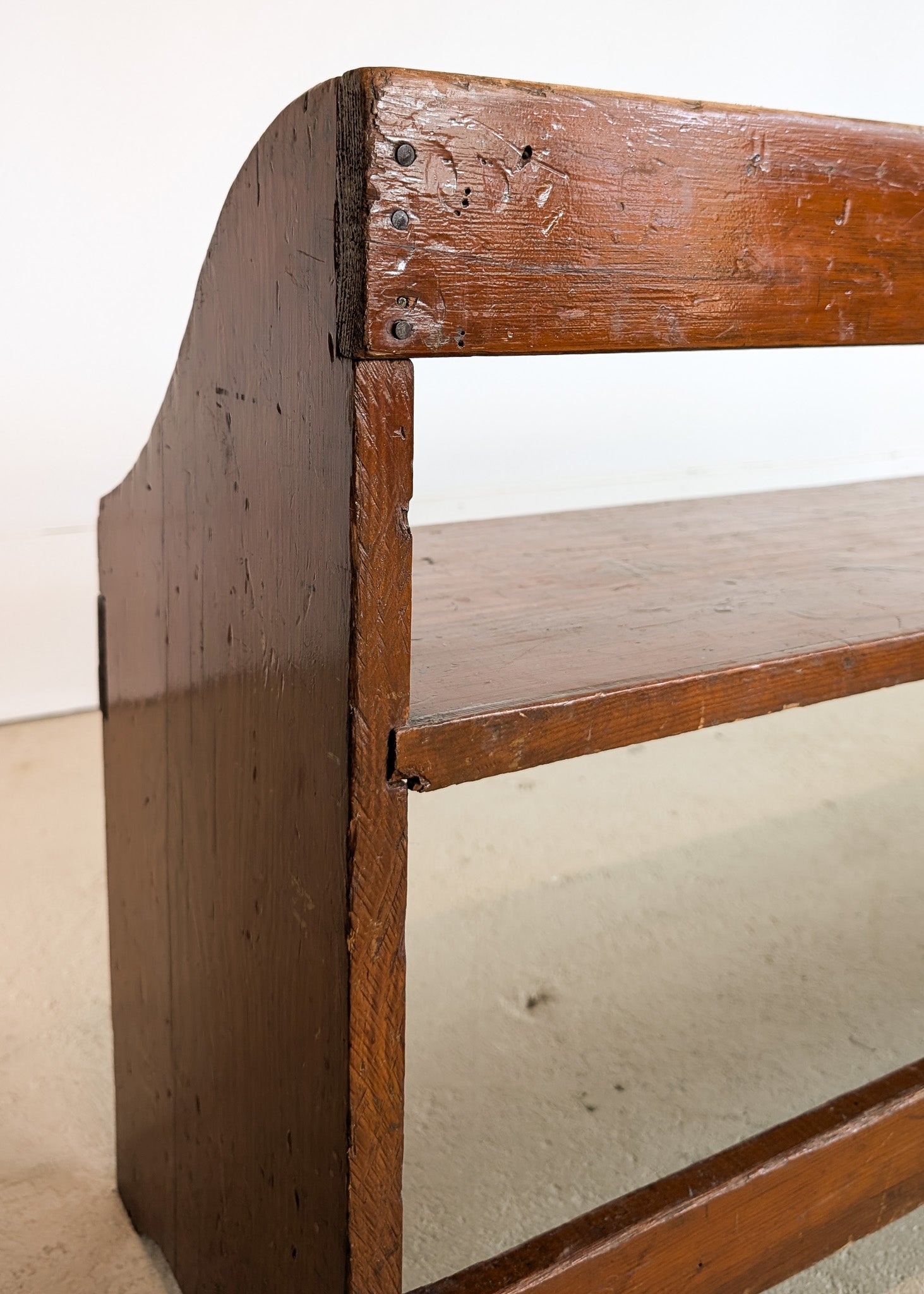 Long Vintage Primitive-Style Wooden School Bench