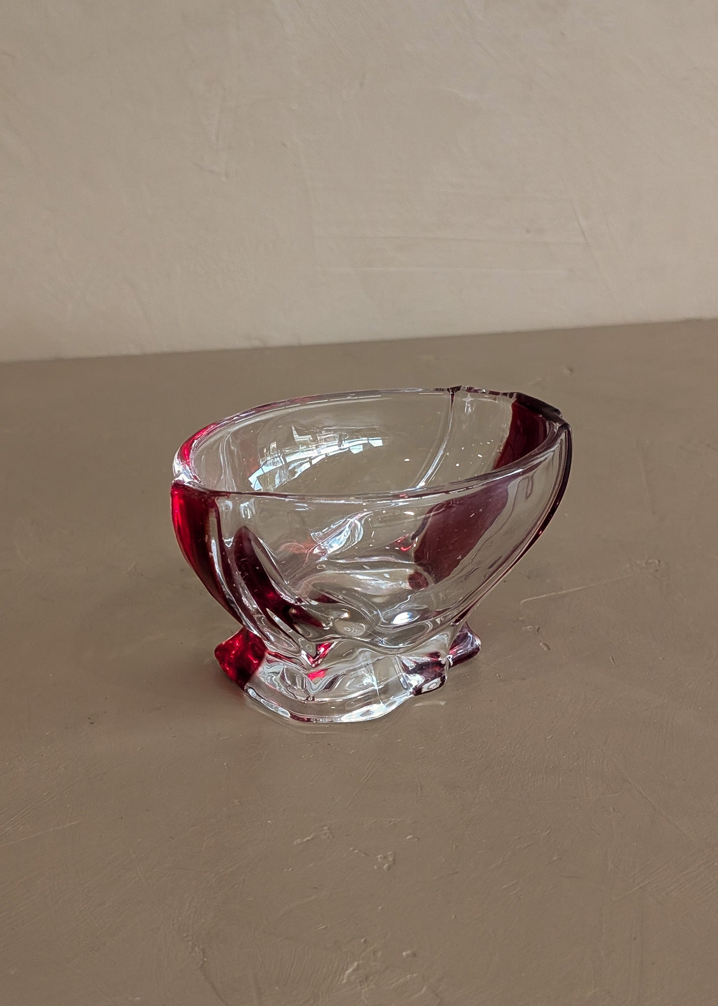 Vintage Clear and Red Glass Candy Dish