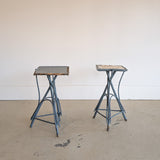 Pair of Vintage Blue Primitive Folk Art Adirondack Twig Side Tables