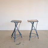 Pair of Vintage Blue Primitive Folk Art Adirondack Twig Side Tables