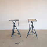 Pair of Vintage Blue Primitive Folk Art Adirondack Twig Side Tables