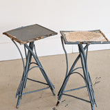 Pair of Vintage Blue Primitive Folk Art Adirondack Twig Side Tables