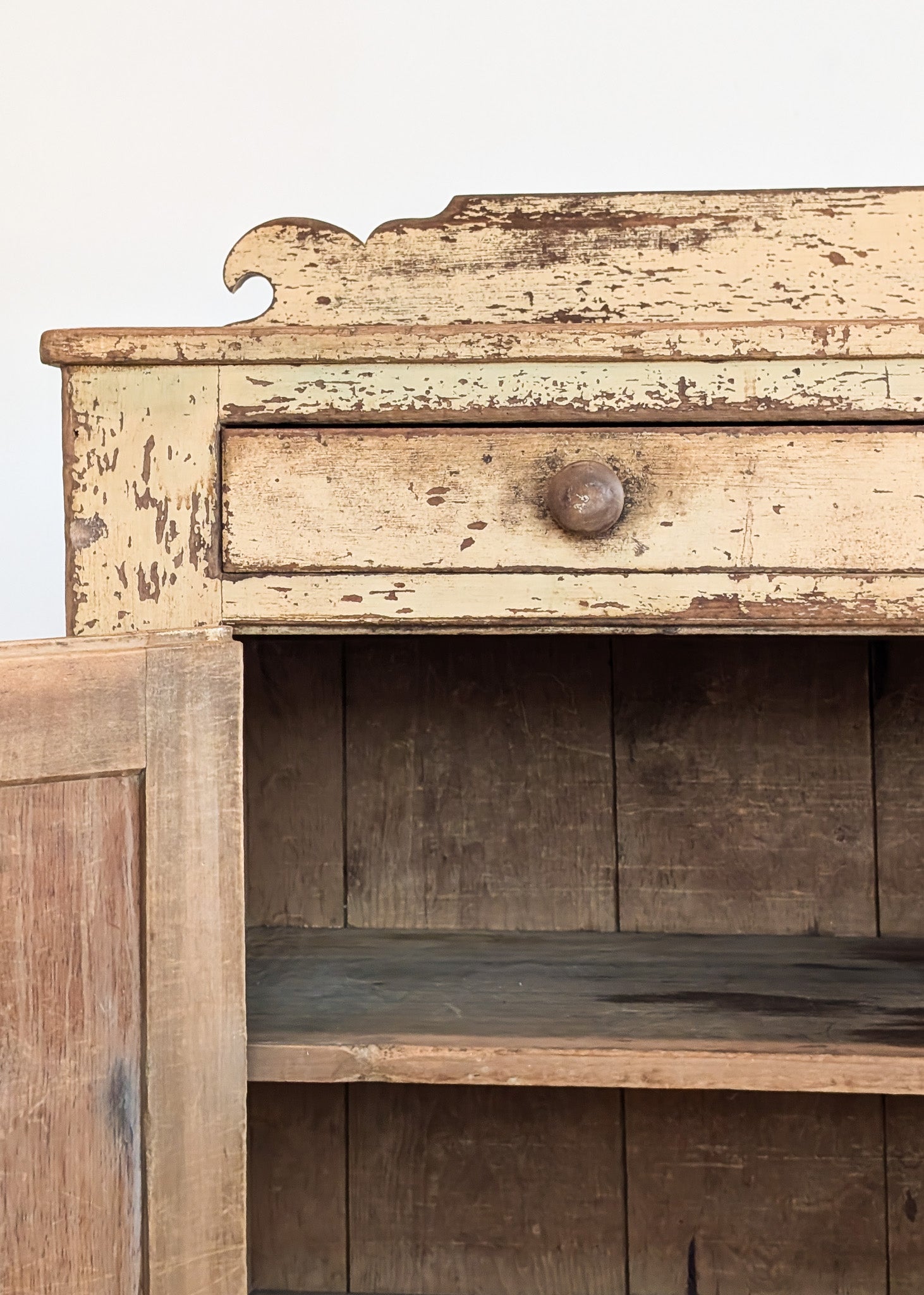 Early 1800s Rare Yellow Painted Jelly Cabinet with Eagle Scroll Gallery