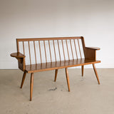 Unique Vintage Wooden Pegged Bench with Demilune Arm Rests