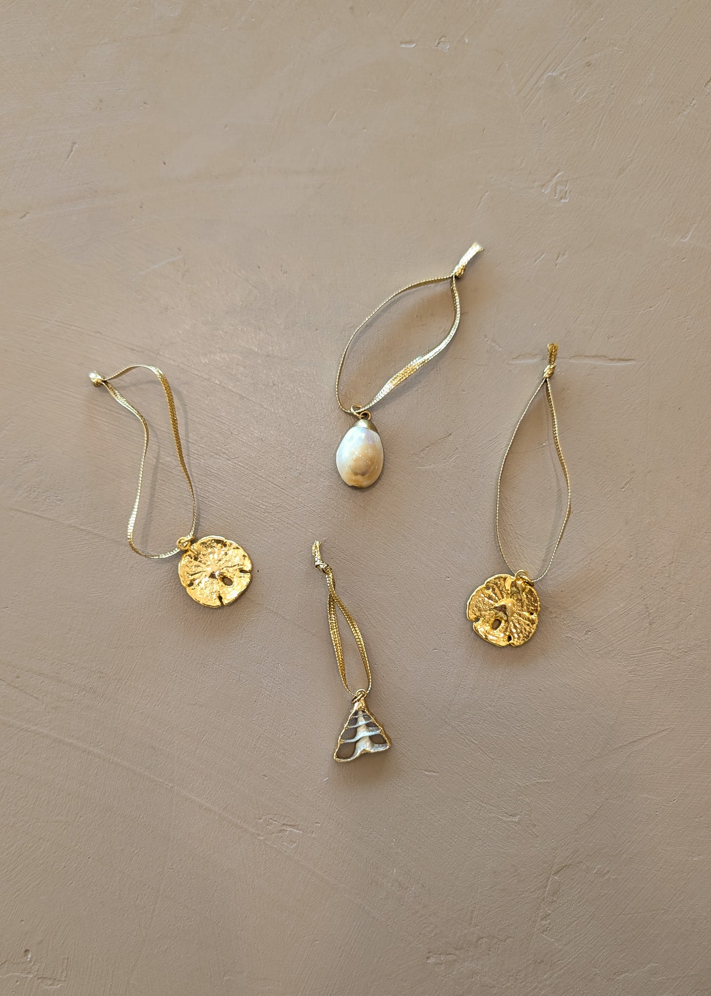 Set of 4 Petite Shell Ornaments with Gold Detailing