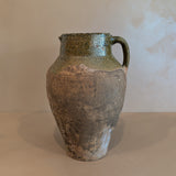 Vintage Turkish Olive Oil Jug with Green Glazed Rim