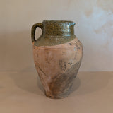 Vintage Turkish Olive Oil Jug with Green Glazed Rim