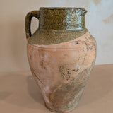 Vintage Turkish Olive Oil Jug with Green Glazed Rim