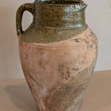 Vintage Turkish Olive Oil Jug with Green Glazed Rim