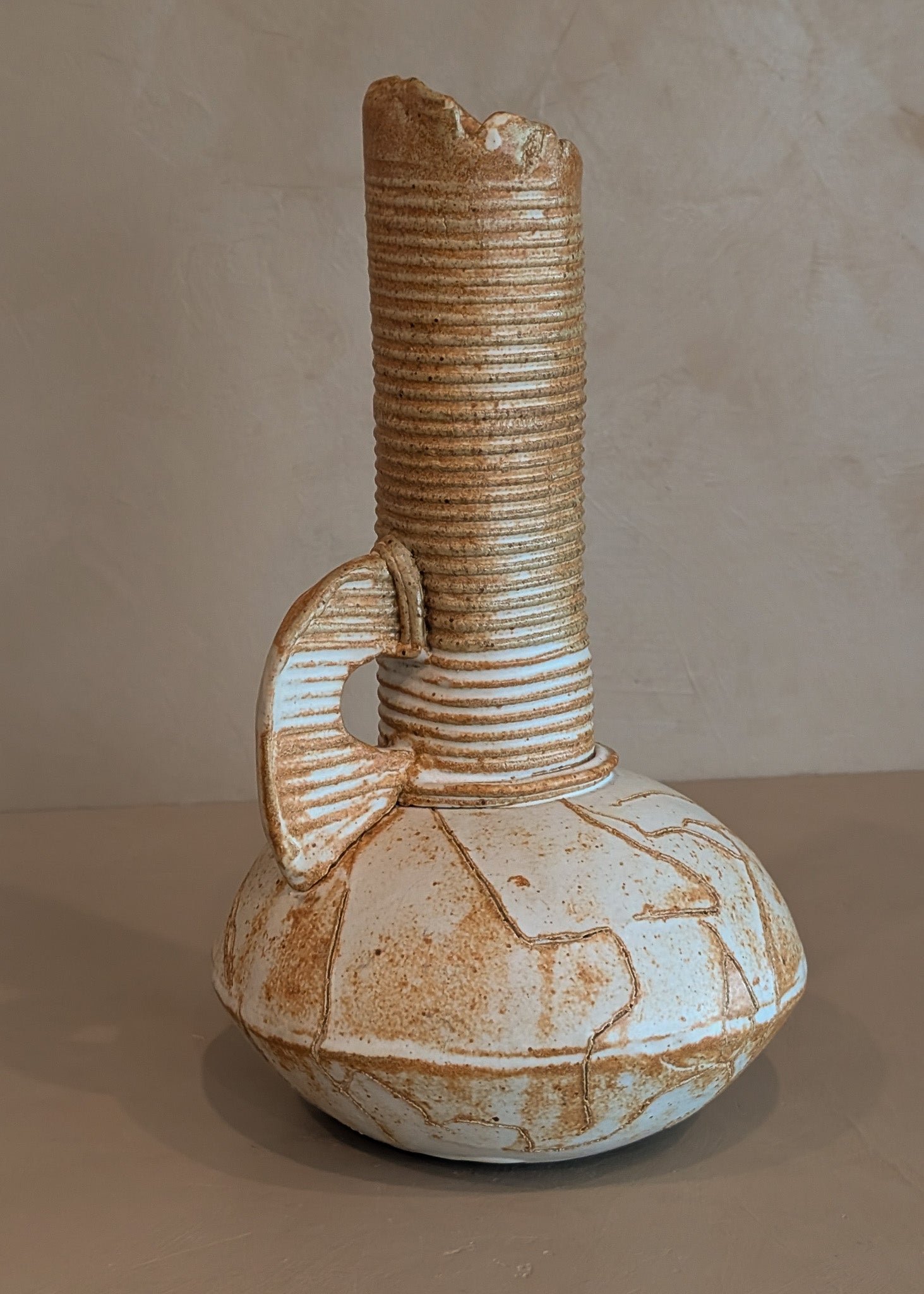 Unique Vintage Neutral Handled Studio Pottery Vase