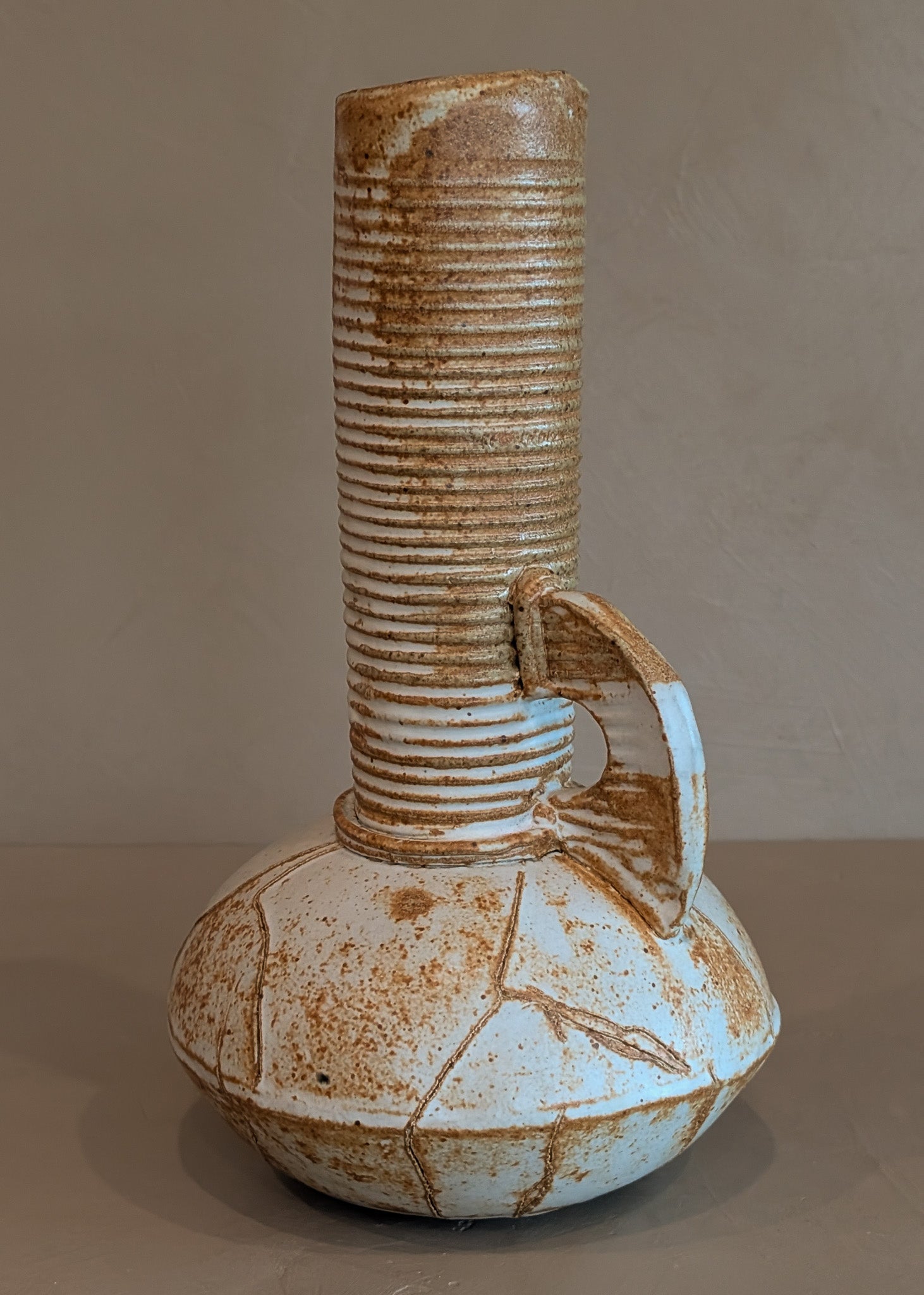 Unique Vintage Neutral Handled Studio Pottery Vase