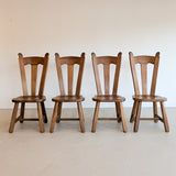 Set of 4 Vintage 1970s De Puydt-Attributed Belgian Oak Dining Chairs