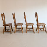 Set of 4 Vintage 1970s De Puydt-Attributed Belgian Oak Dining Chairs