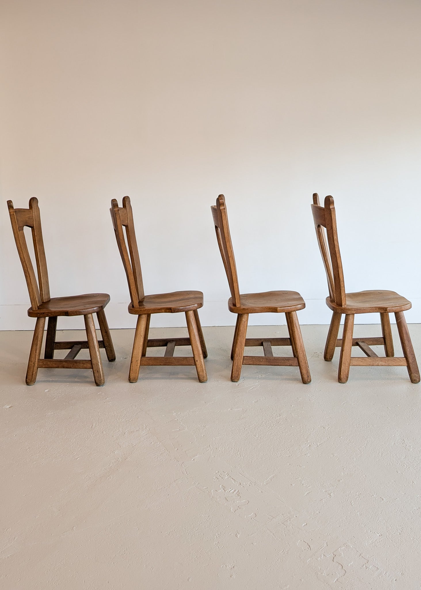 Set of 4 Vintage 1970s De Puydt-Attributed Belgian Oak Dining Chairs