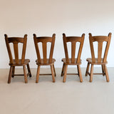 Set of 4 Vintage 1970s De Puydt-Attributed Belgian Oak Dining Chairs