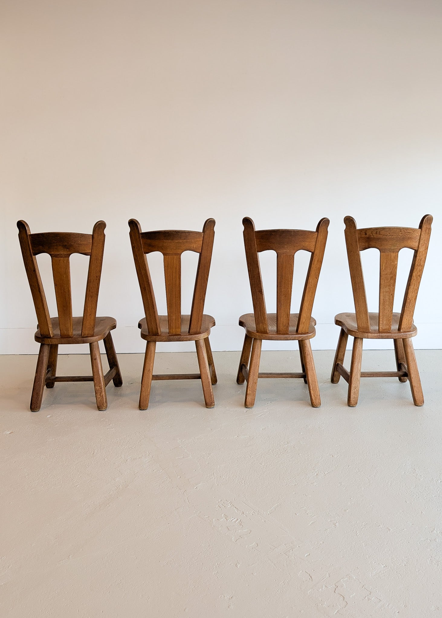 Set of 4 Vintage 1970s De Puydt-Attributed Belgian Oak Dining Chairs