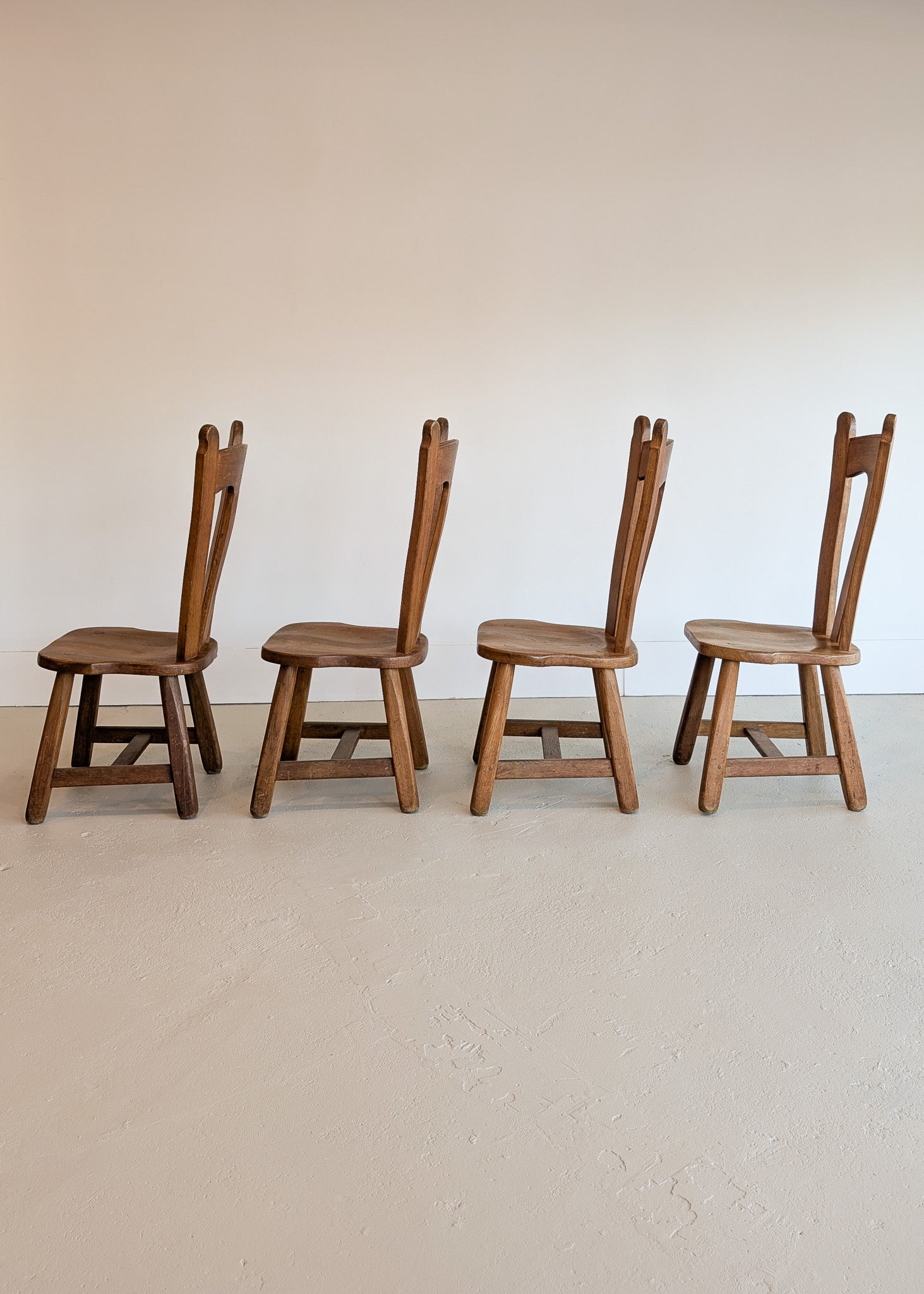 Set of 4 Vintage 1970s De Puydt-Attributed Belgian Oak Dining Chairs