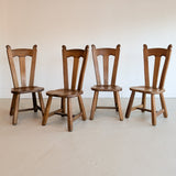 Set of 4 Vintage 1970s De Puydt-Attributed Belgian Oak Dining Chairs