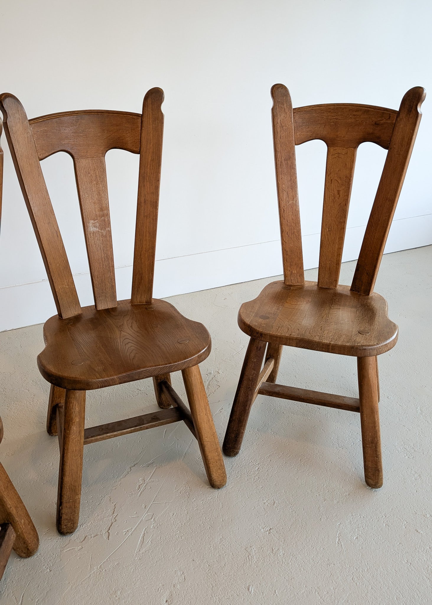 Set of 4 Vintage 1970s De Puydt-Attributed Belgian Oak Dining Chairs