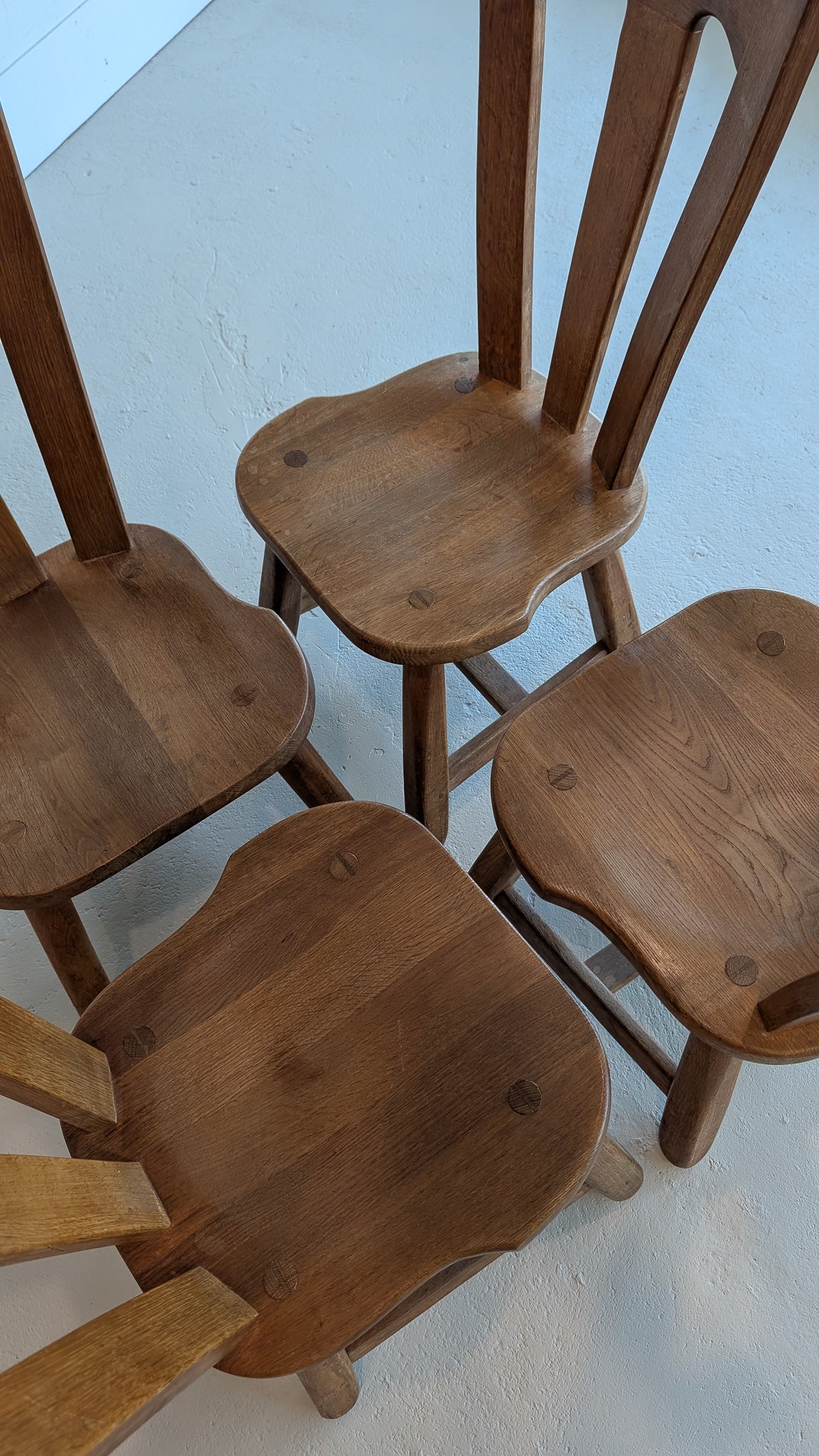 Set of 4 Vintage 1970s De Puydt-Attributed Belgian Oak Dining Chairs