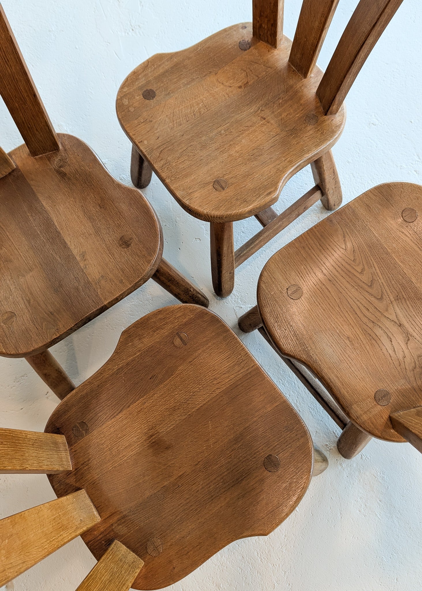 Set of 4 Vintage 1970s De Puydt-Attributed Belgian Oak Dining Chairs