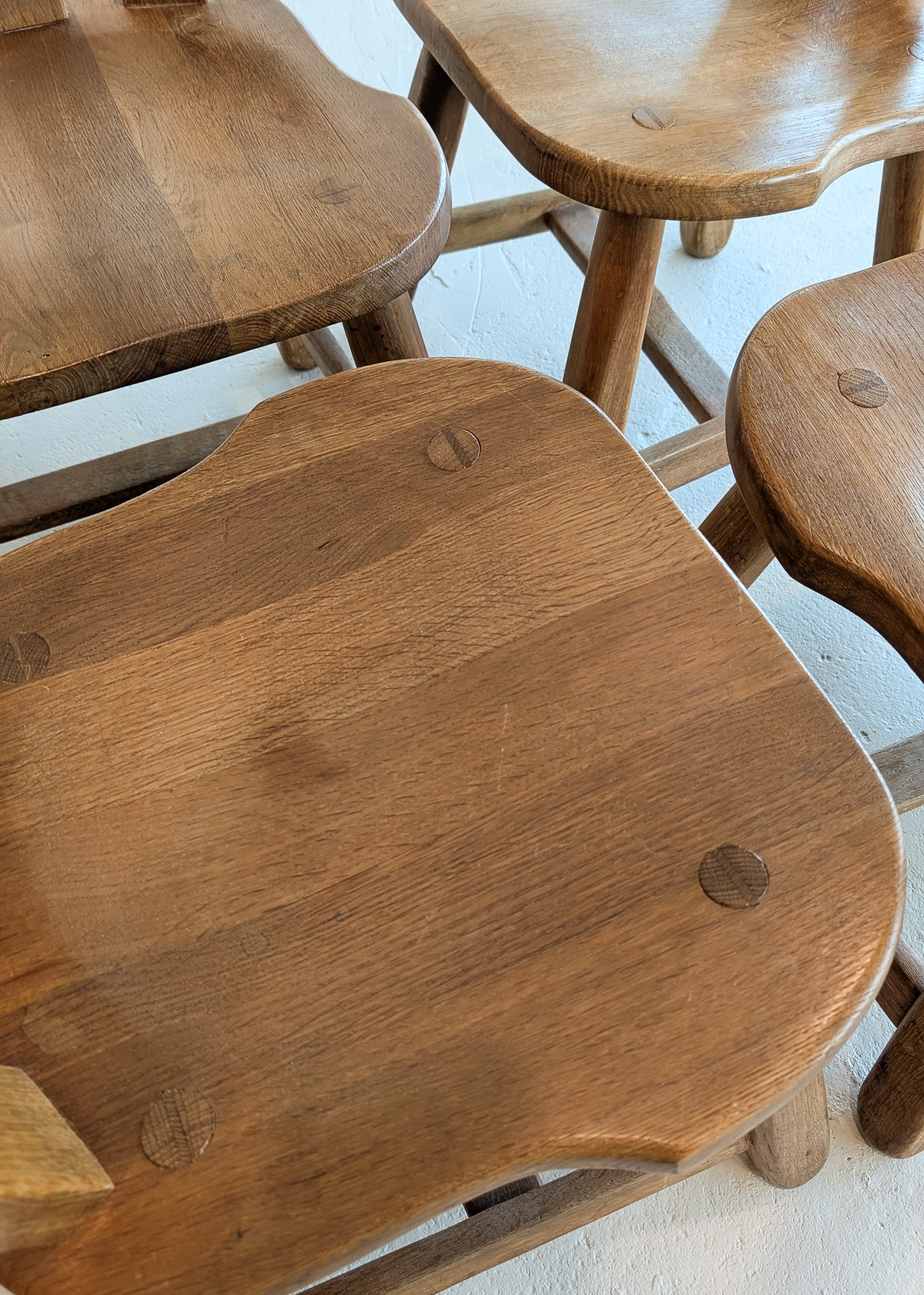 Set of 4 Vintage 1970s De Puydt-Attributed Belgian Oak Dining Chairs