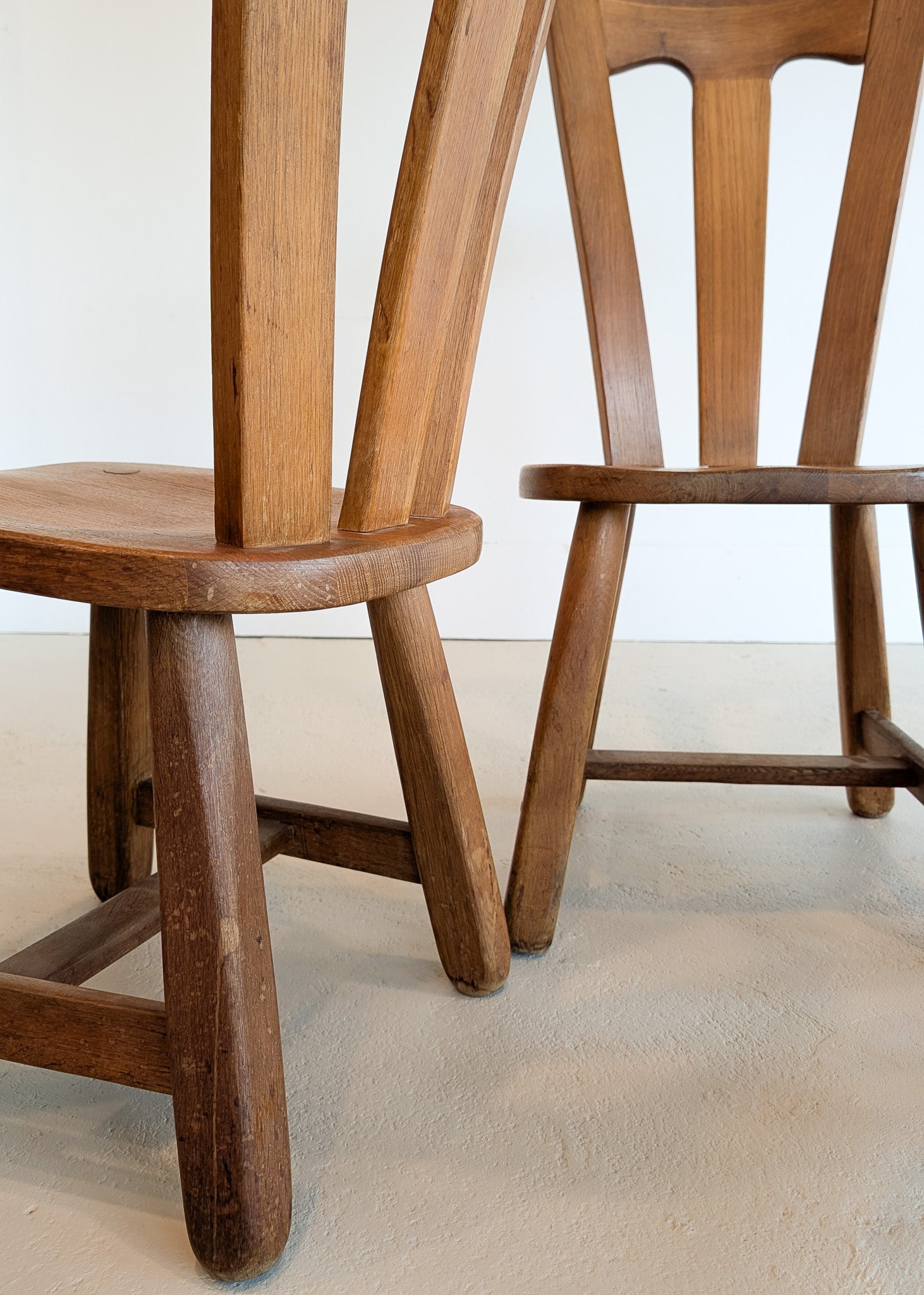 Set of 4 Vintage 1970s De Puydt-Attributed Belgian Oak Dining Chairs