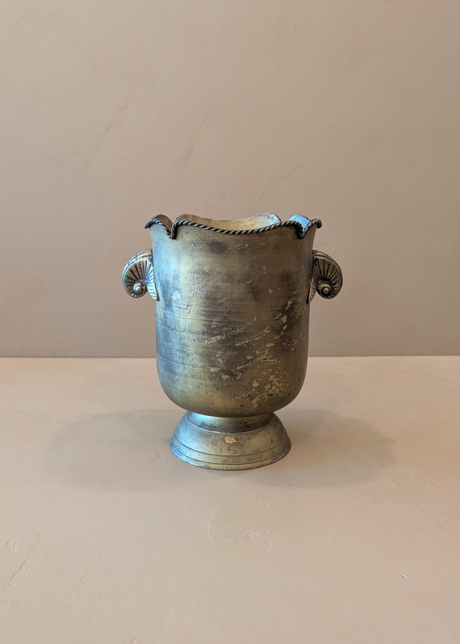 Vintage Metal Champagne Bucket with Nautilus Shell Motif Handles