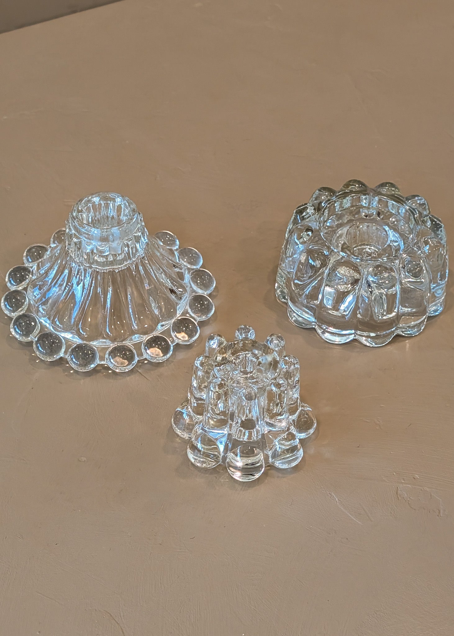 Set of 3 Vintage Glass Candleholders