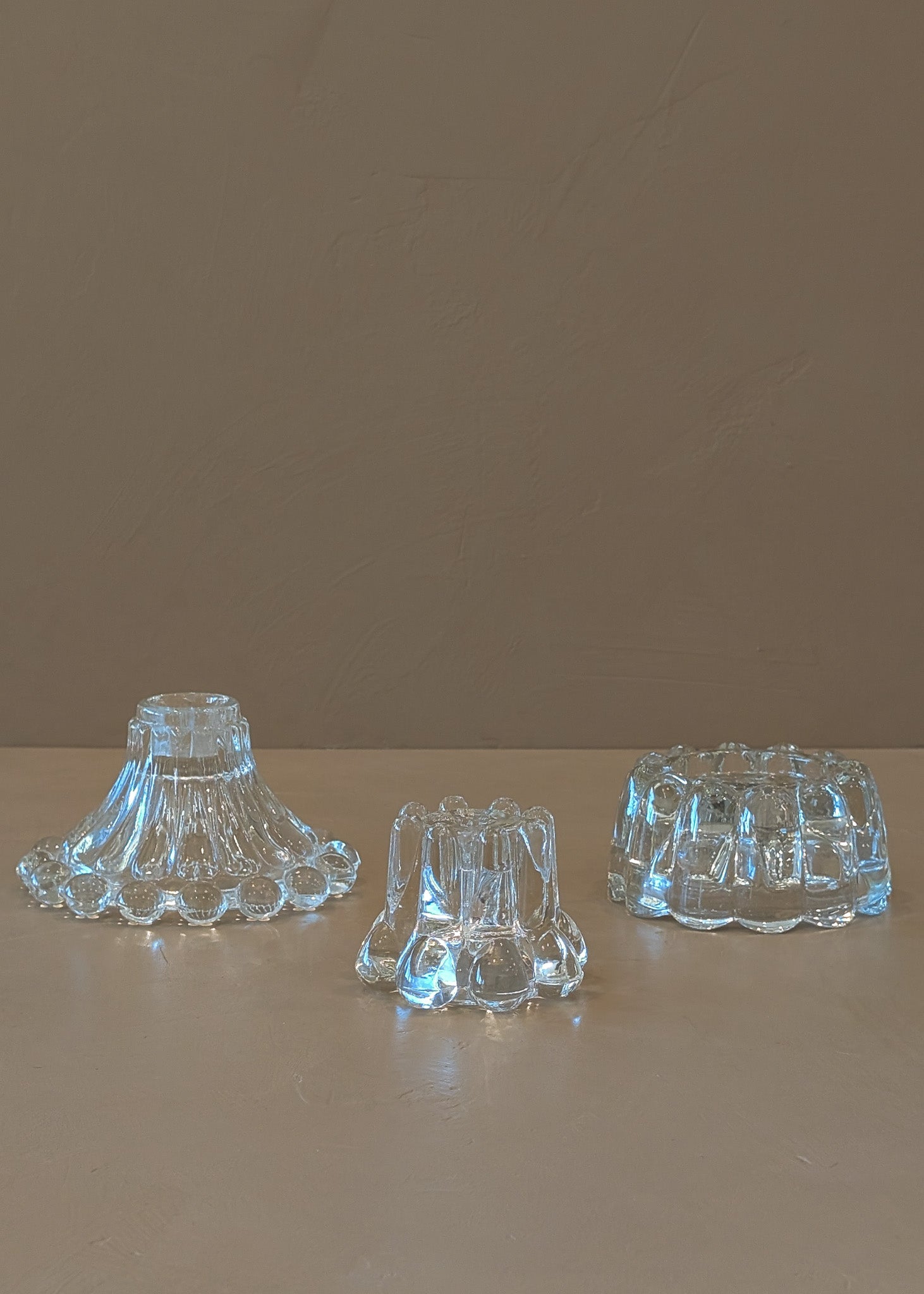 Set of 3 Vintage Glass Candleholders