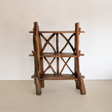 Midcentury French Primitive Wooden Bookcase with Mortise and Tusk Tenon Joints and "X" Back Detailing