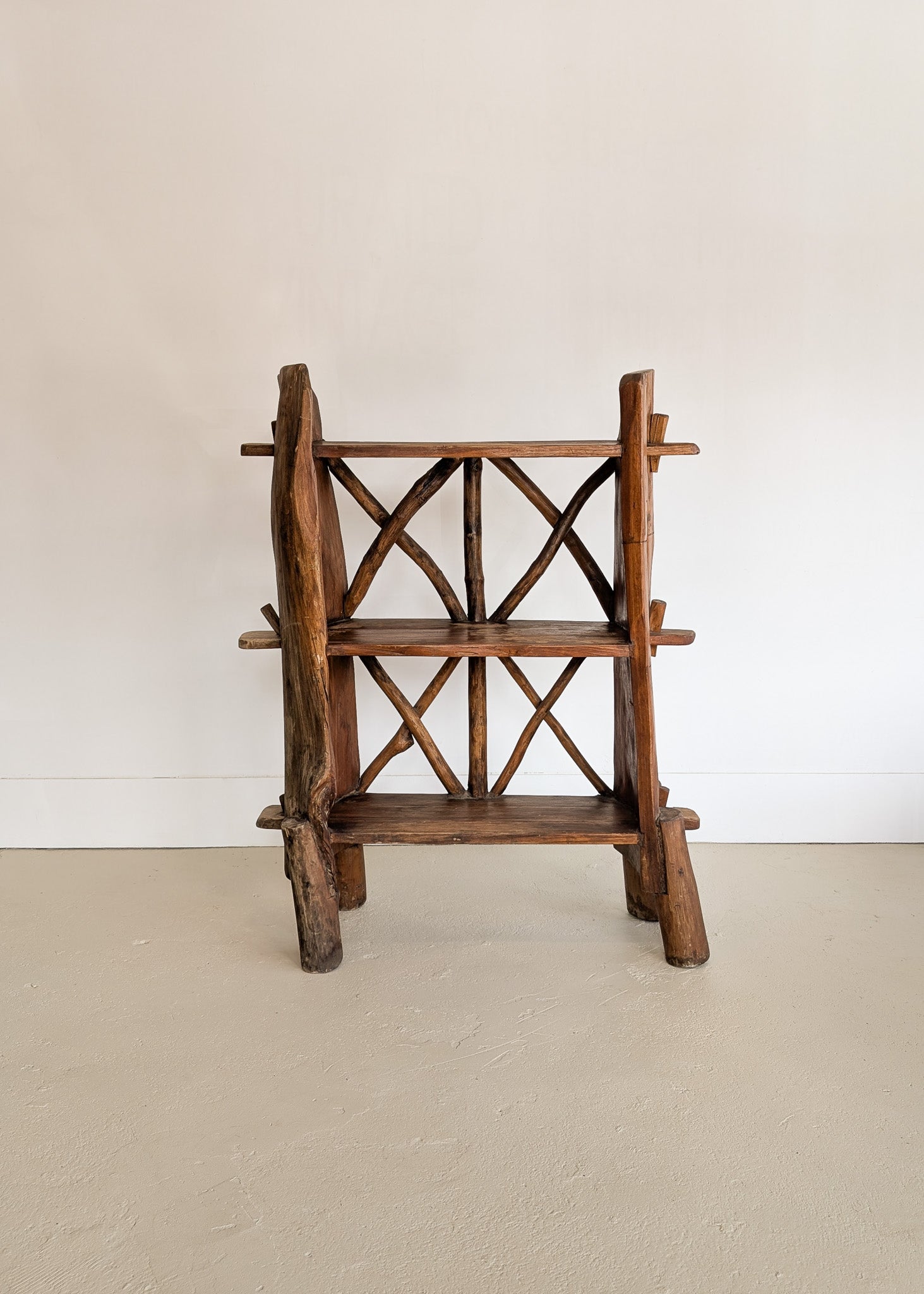 Midcentury French Primitive Wooden Bookcase with Mortise and Tusk Teno ...