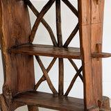 Midcentury French Primitive Wooden Bookcase with Mortise and Tusk Tenon Joints and "X" Back Detailing