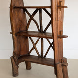 Midcentury French Primitive Wooden Bookcase with Mortise and Tusk Tenon Joints and "X" Back Detailing