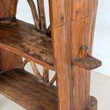 Midcentury French Primitive Wooden Bookcase with Mortise and Tusk Tenon Joints and "X" Back Detailing