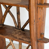 Midcentury French Primitive Wooden Bookcase with Mortise and Tusk Tenon Joints and "X" Back Detailing